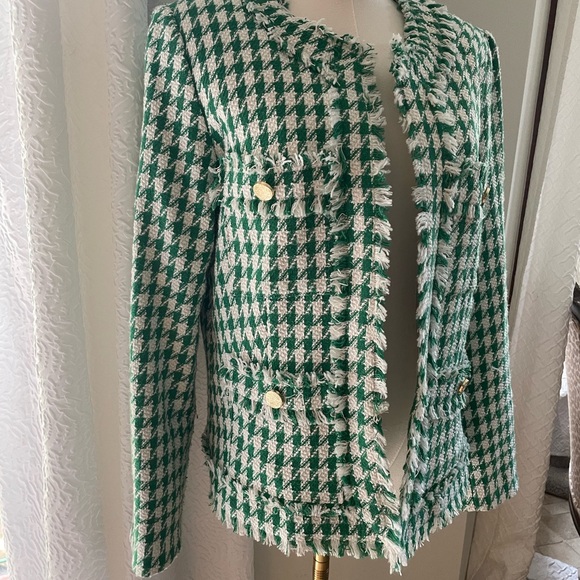 Nanette Lepore Green Houndstooth Jacket EUC Medium - Picture 4 of 9